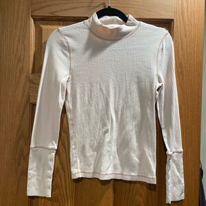 Free People Cream Ribbed Turtleneck Top